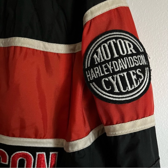 ❌SOLD-DEPOP❌ Vintage Harley Davidson Racing Bomber Jacket Medium Black/Orange - Picture 6 of 16